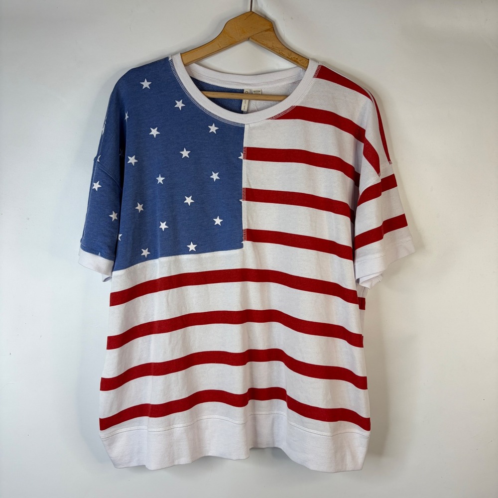 Cato Short Sleeve Sweatshirt Womens 18/20W Red White Blue American Flag USA